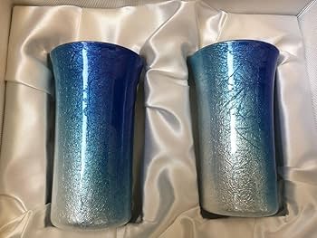 七宝焼　双鳥図　コップ　ビアグラス　2点　箱付　V　8278 七宝焼 双鳥図 コップ ビアグラス 2点 箱付 V 8278